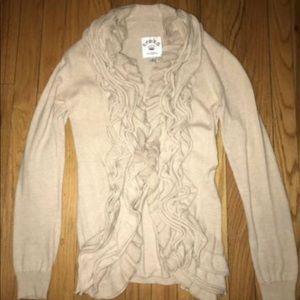 Leola Couture Tan Taupe Beige Ruffle Drape Shrug Sweater Cardigan Blouse Fancy M